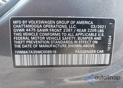 2021 Volkswagen Passat 2.0T R-Line from USA, damaged, VIN 1VWMA7A35MC008516